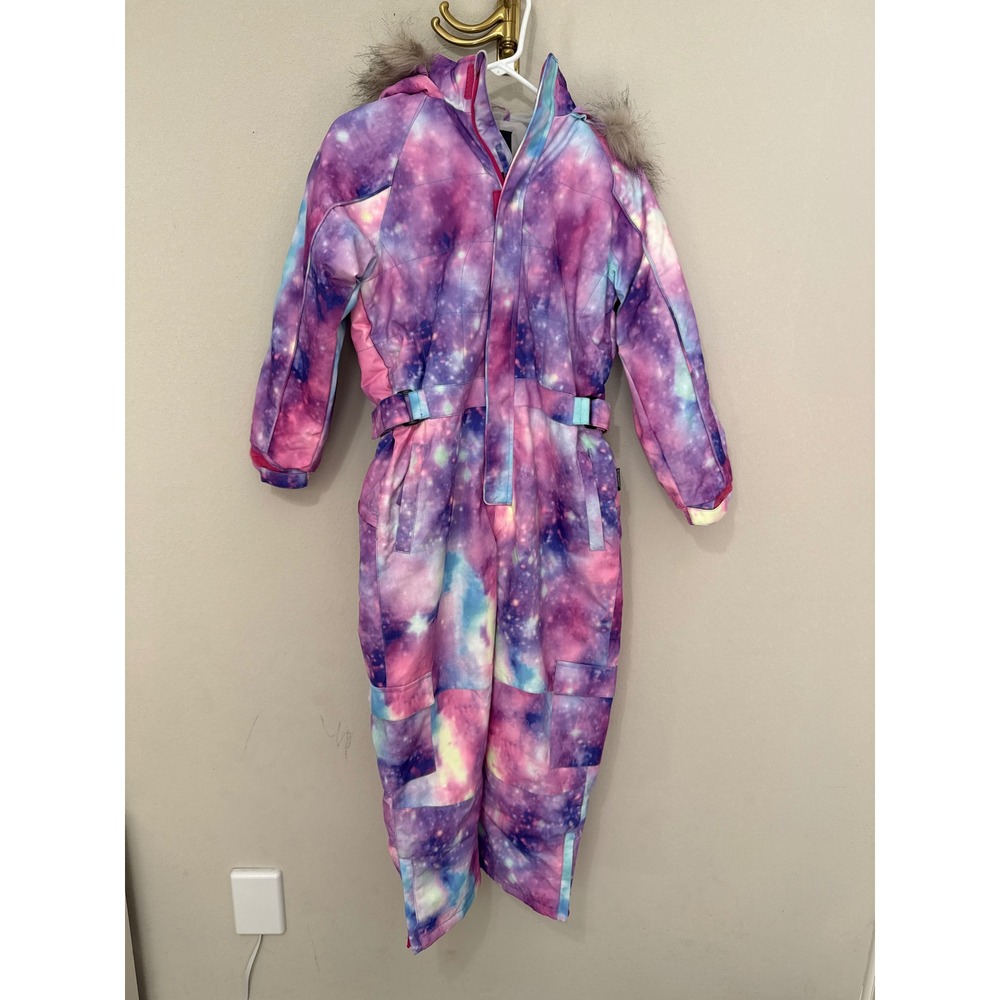 Blue Magic Snowsuit Youth Girls 10 Purple Galaxy Print Faux Fur Hood Ski Suit
